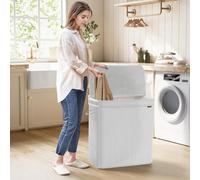 Laundry Basket, Large Clothes Hamper, With Lid, Bamboo, Removable And Washable Bag, Cloud White