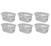 Laundry Basket Large Strong Plastic Washing Clothes Storage Hamper Oval Hipster Basket Integral handles - Silver/Soft Grey - Pack of 6