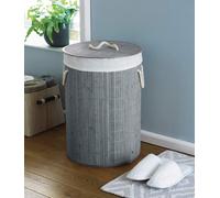 COUNTRY CLUB Round Bamboo Laundry Hamper Basket Clothes Storage Organizer With Lid Grey