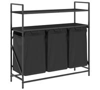vidaXL Laundry Basket 2 Compartments with Shelves Black Oak