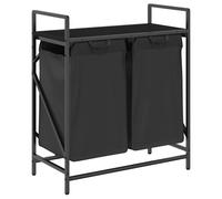 Laundry Basket 3-Compartment Steel Frame Black Oak Shelf 99x33x77 cm EngWoodTop