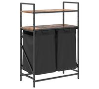 (smoked oak1) vidaXL Laundry Basket 2 Compartments with Shelves Black Oak laundry hamper