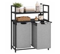Relaxdays Laundry Basket with Shelves, 2 pull-out bins, black/grey | 46 litres each, fabric, HxWxD: 93 x 73 x 33 cm
