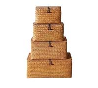 Laundry Basket Manual Woven Storage Basket Lid Debris Consolidation Box Sorting Jewelry for home use(S M L XL 4PCS)