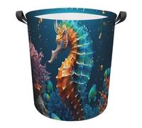 Laundry Basket Marine Organism, Hippocampus,Underwater World Washing Basket Lightweight Round Laundry Hamper Collapsible Dirty Clothes Hamper For Room College Dorm Bathroom 34X42CM