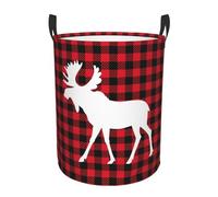 Laundry Basket Moose Buffalo Plaid Set Storage Basket Waterproof Clothes Bin Hamper Storage Laundry Baskets For Toys In Bedroom Laundries Bathroom 40X50CM