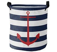 Laundry Basket Nautical Anchor Navy Blue And White Striped Storage Baskets Large Personalised Washing Basket, For Clothes, Blanket, Room, 60L