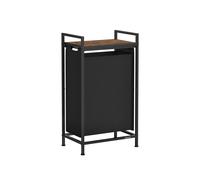 VASAGLE Laundry Basket, Laundry Hamper, Pull-Out and Removable Liner Bag, Shelf, Metal Frame, 47 L, 42 x 28 x 75 cm, Ink Black and Rustic Brown BLH001B01