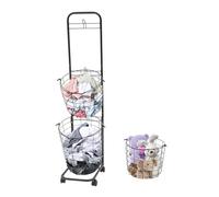 Laundry Basket on Wheels,3 Tier Large Laundry Hampers,10.4 * 13 * 48.4inch Clothing Sorting Laundry Baskets,Metal Sorter Storage Trolley shelf basket with wheel for Bathrooms Bedrooms （Black）