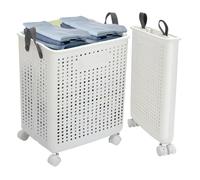Laundry Basket on Wheels, 42L Waterproof Laundry Trolley with Handle, Rectangular Dirty Clothes Wash Basket Storage Bin for Bedroom Bathroom Dorm