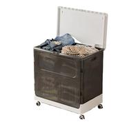 Laundry Basket On Wheels Household Foldable Laundry Basket With Wheels Simple And Modern Large Capacity Dustproof Belt Cover Narrow Seam Storage(Black L)