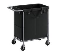 SONGMICS Laundry Basket on Wheels, 2-Compartment Laundry Hamper, 37 Gallons (140L), Removable Liner, Steel Frame with Handle, Large Linen Storage, 69 x 39 x 81 cm, Ink Black RLS004B01