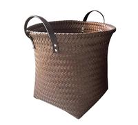 Laundry Basket Plastic with Handle Dense Weave Round Dirty Clothes Hamper Waterproof for Laundry, Towels, Blankets, Bathroom Organization(Dark brown)