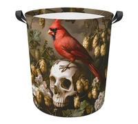 Laundry Basket Red Bird Skull Dirty Clothes Hamper Storage Round Laundry Hamper Waterproof Washing Basket For Home Bedroom Bathroom