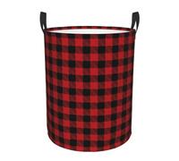 Laundry Basket Red Buffalo Plaid Clothes Hamper Washing Storage Basket Storage Clothes Bin Hamper For Living Room Home College Dorm 40X50CM