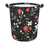 Laundry Basket Red Flower White Pattern Dirty Clothes Hamper Fashion Round Laundry Hamper Waterproof Washing Basket For Bathroom Bedroom Home