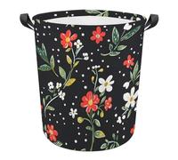 Laundry Basket Red Flower White Pattern Washing Basket Waterproof Round Laundry Hamper Durable Dirty Clothes Hamper For Room Bathroom Bedroom