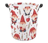 Laundry Basket Red Hearts Gnomes Round Laundry Hamper Storage Washing Basket Durable Dirty Clothes Hamper For Bedroom Home Bathroom