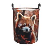 Laundry Basket Red Panda N Branches Collapsible Storages Bin Round Clothes Hamper For Dormitory Room Décor Toys 40X50Cm