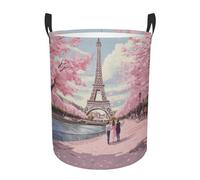Laundry Basket Romantic Eiffel Tower Clothes Hamper 40X50Cm | Laundry Hamper Polyester Cylindric Laundry bucket for Toys Room Bed Sheet Office