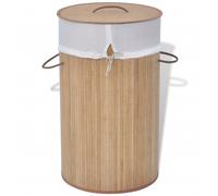 Laundry Basket Round Bamboo Light Brown Ø35x60cm with Removable Polyester Liner
