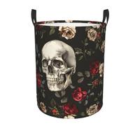 Laundry Basket Skull Red Flower Dirty Clothes Hamper Waterproof Round Laundry Hamper Durable Washing Basket For Home Room Bedroom