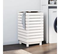 Laundry Basket Solid Pine Wood White 44x44x76 cm Lid & Wall Fixing Rustic Scandi