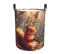Laundry Basket Squirrel Autumn Leaves Washing Basket Fashion Round Laundry Hamper Storage Dirty Clothes Hamper For Bedroom Bathroom Room