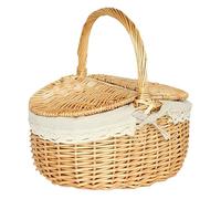 Laundry Basket Storage Basket Picnic Fruit Basket bamboo rattan hand basket Picnic Fruit Bread Basket storage with Lid Outdoor Camping Storage for home use(27X17X14CM)