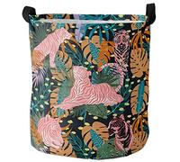Laundry Basket Tropical Rainforest Red Stripe Tigers Dirty Clothes Baskets Large Collapsible Laundry Hamper, For Family, Blanket, Bedroom, 60L