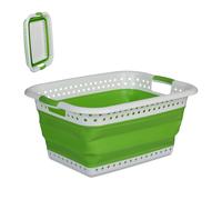 Laundry Basket Tub Drain Handles Foldable Portable Plastic Tub 36L Green Clothes