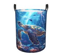 Laundry Basket Turtle Jellyfishes Coral Washing Basket Storage Round Laundry Hamper Durable Dirty Clothes Hamper For Room Bathroom Bedroom