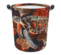 Laundry Basket Turtle Red Croal Washing Basket Waterproof Round Laundry Hamper Fashion Dirty Clothes Hamper For Room Bathroom Bedroom