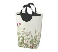 Laundry Basket Vintage Floral Border Herbs And Wild Flowers Botanical Engraving Style Field Vegetation Laundry Hamper Bag Organizer Bin