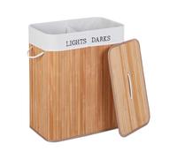 Laundry Basket Washing Sorter Bin Hamper Box Lid 2 Compartments Lights Darks