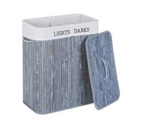 Laundry Basket Washing Sorter Bin Hamper Box Lid 2 Compartments Lights Darks