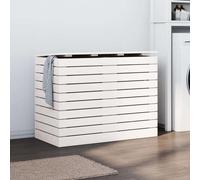 vidaXL Solid Pine Wood Laundry Basket in White - Ample Storage Space, Practical Lid Design, Wall Attachment Included - Measures 88.5 x 44 x 66 cm