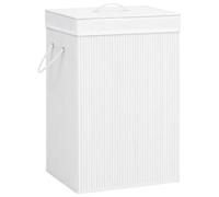 Laundry Basket White Bamboo 40 x 30 x 60 cm Woven Fabric 72L Foldable Removable