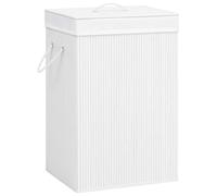 Laundry Basket White Bamboo 40x30x60cm 72L Removable Liner Collapsible 2-Section