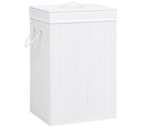 Laundry Basket White Bamboo 40x30x60cm Collapsible Removable Liner Handles Fold