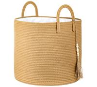 Laundry Basket Wicker Basket 40*40*35cm Foldable Washing Baskets with Sturdy Handles Storage for Clothes Bedding for Blankets Toys Clothes Shoes Plant Organizer Bin Living Room Home Decor (Yellow)