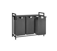 Songmics Vasagle Laundry Basket, 3-Compartment Laundry Hamper, Pull-Out And Removable Laundry Bags, Shelf, Black And Grey