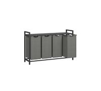 VASAGLE Laundry Basket, 4-Compartment Laundry Hamper, Pull-Out and Removable Liner Bags, Clothes Sorter, Shelf, Metal Frame, 4 x 40 L, 116 x 33 x 72 cm, Slate Grey and Charcoal Grey BLH401G01
