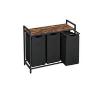 VASAGLE Laundry Basket, 3-Compartment Laundry Hamper, Pull-Out and Removable Liner Bags, Clothes Sorter, Shelf, Metal Frame, 3 x 40 L, 92.5 x 33 x 72 cm, Ink Black and Rustic Brown BLH301B01