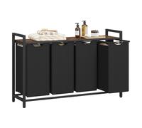 VASAGLE Laundry Basket, 4-Compartment Laundry Hamper, Pull-Out and Removable Liner Bags, Clothes Sorter, Shelf, Metal Frame, 4 x 40 L, 116 x 33 x 72 cm, Ink Black and Rustic Brown BLH401B01