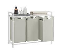 VASAGLE Laundry Basket, 3-Compartment Laundry Hamper, Pull-Out and Removable Liner Bags, Clothes Sorter, Metal Frame, 3 x 40 L, 92.5 x 33 x 72 cm, Cream White and Matte White BLH301W01