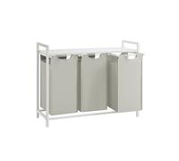 LEDREM Laundry Basket, 3-Compartment Laundry Hamper, Pull-Out And Removable Laundry Bags, Laundry Sorter, Shelf, Metal Frame