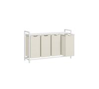 VASAGLE Laundry Basket, 4-Compartment Laundry Hamper, Pull-Out and Removable Liner Bags, Clothes Sorter, Shelf, Metal Frame, 4 x 40 L, 116 x 33 x 72 cm, Cream White and Matte White BLH401W01
