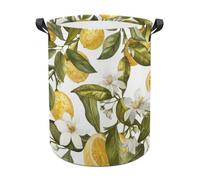 Laundry Basket With Handles Lemons And Flowers Print Hamper Storage Basket Foldable Laundry Baskets For Laundry, Dorm, Bedroom