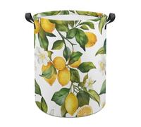 Laundry Basket With Handles Lemons And Flowers Print Hamper Storage Basket Foldable Laundry Baskets For Laundry, Dorm, Bedroom